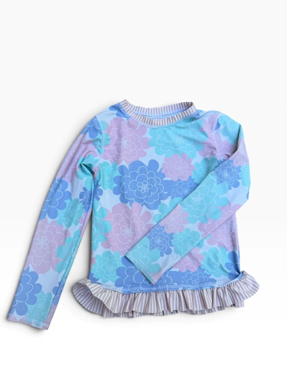Ruffle Butts Girls Rash Guar 8T White Pink Blue Lavender Floral Long Sleeve Set
